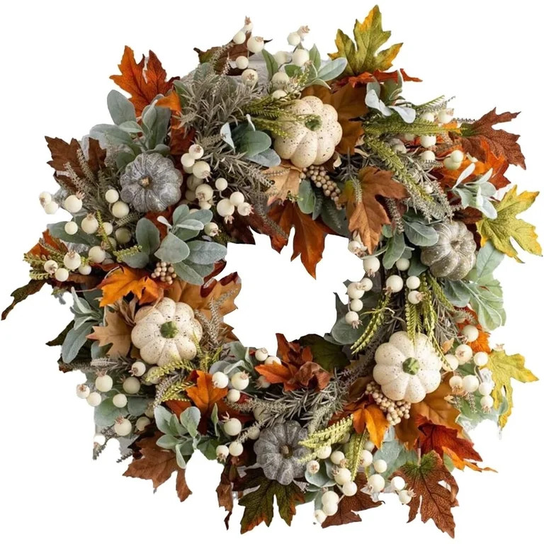Fall Wreath for Front Door Artificial Pumpkins Wreath Thanksgiving Autumn Decor | Walmart (US)