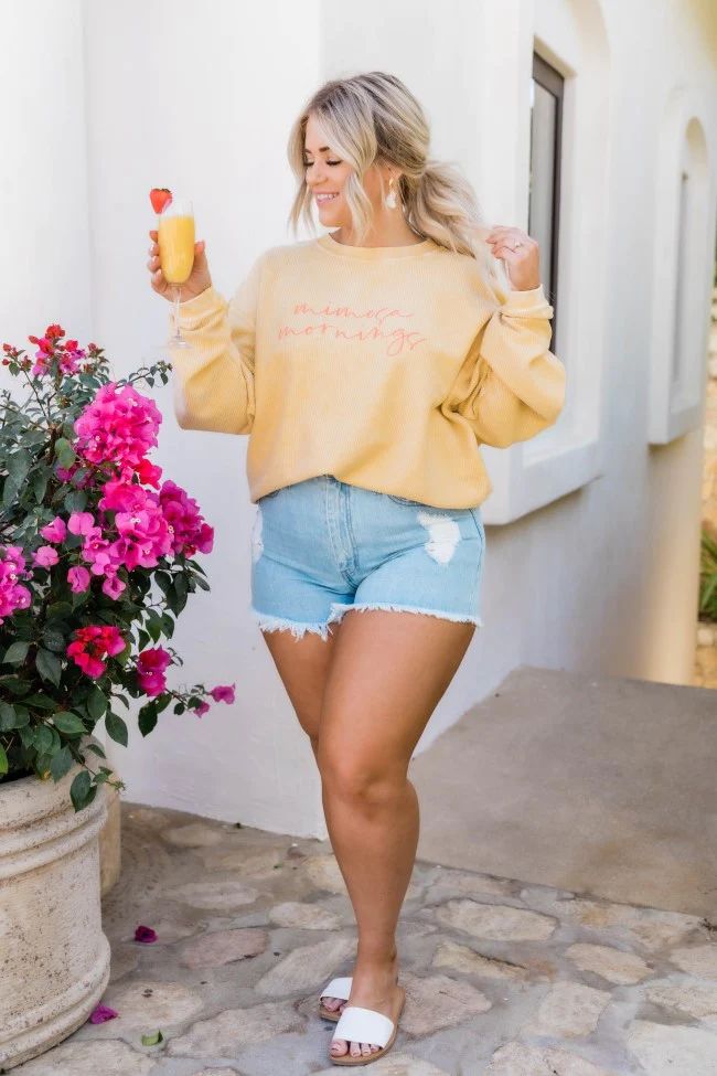 Mimosa Mornings Gold Corded Graphic Sweatshirt | Pink Lily