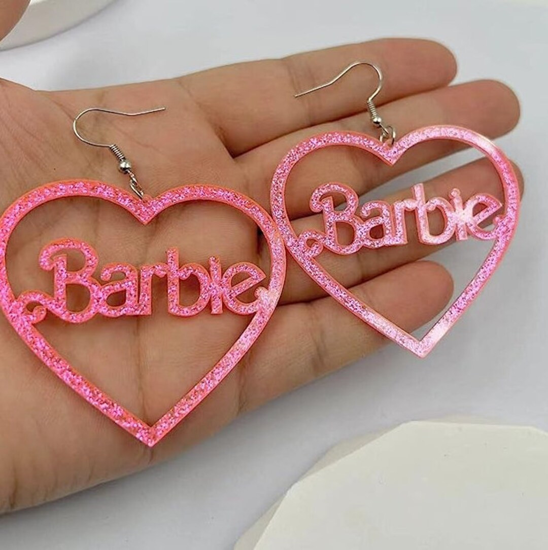 Barbie Earrings Heart Handmade Dangle Hoop Pink Heart Dangle Earrings Barbie Accessories Cute Jew... | Etsy (US)