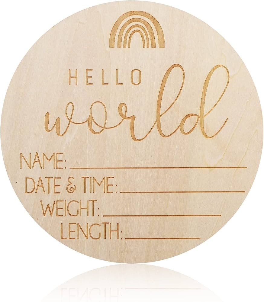 AIEX Wooden Baby Announcement Sign, Birth Announcement Sign Round Wooden Newborn Welcome Sign Hel... | Amazon (US)