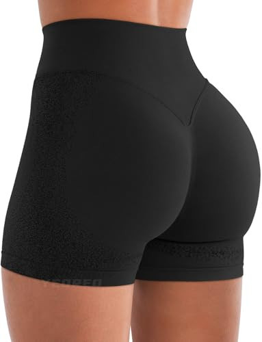 YEOREO Workout Shorts Women 4.5" Biker Gym Shorts Suthleah Tummy Control Seamless Scrunch Butt Lifting Running Yoga Shorts Black XL | Amazon (US)
