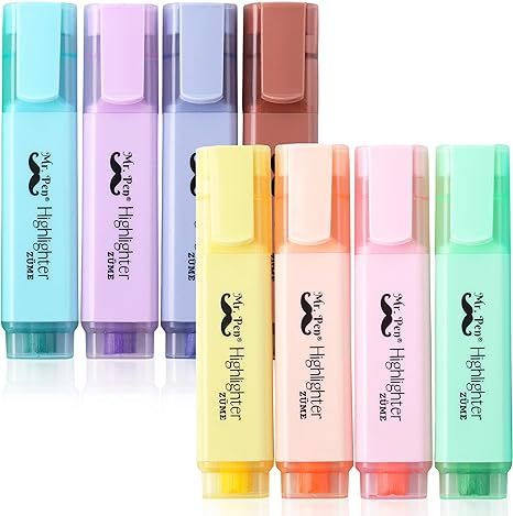 Mr. Pen- Pastel Highlighters, 8 Pack, Chisel Tip, Assorted Colors, Highlighters, No Smear Highlig... | Amazon (US)