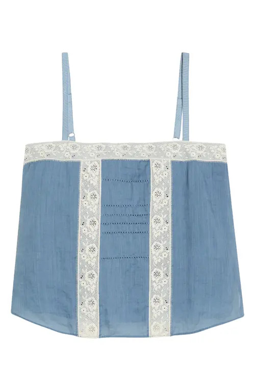 Veronica Beard Olivana Floral Lace Trim Chambray Top in Blue Steel at Nordstrom, Size 0 | Nordstrom