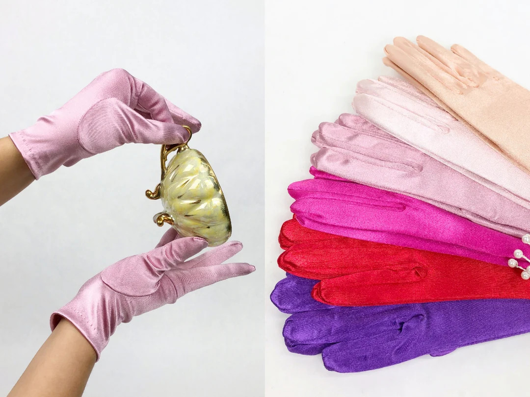 Vintage 1970s Satin Deadstock Gloves, Vintage Wrist Length Gloves, 70s Multi Color Satin Gloves, ... | Etsy (US)