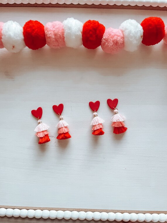 Heart Tassel Earrings  Polymer Clay Earrings | Etsy | Etsy (US)