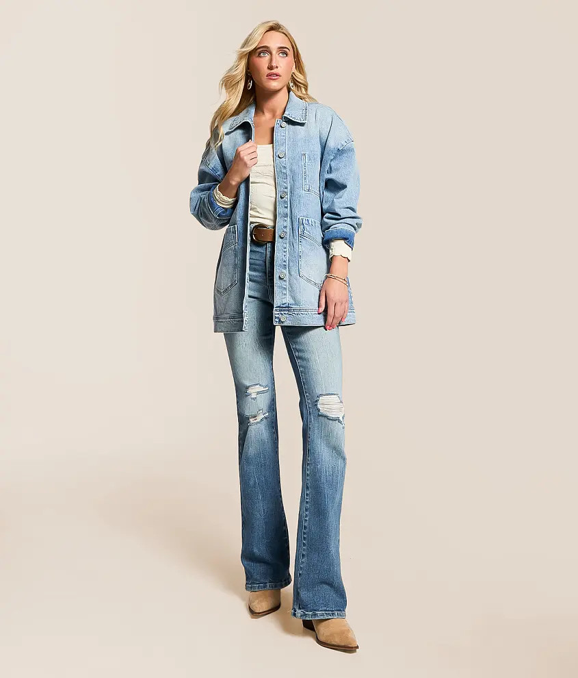 Oversized Trucker Denim Stretch Jacket | Buckle