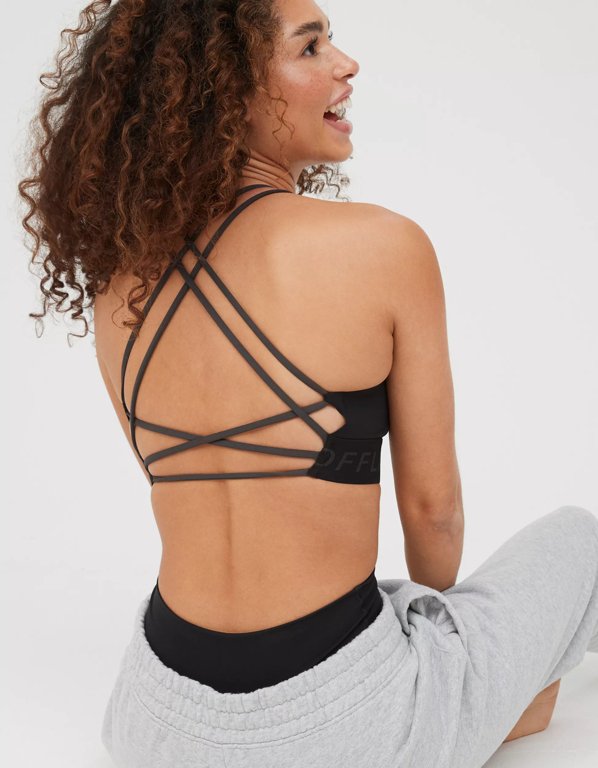 OFFLINE By Aerie Goals Logo Strappy Sports Bra | Aerie