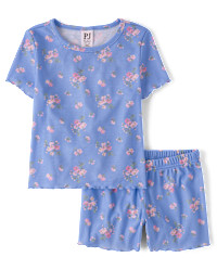 Girls Floral Ribbed Pajamas - blue | The Children's Place
