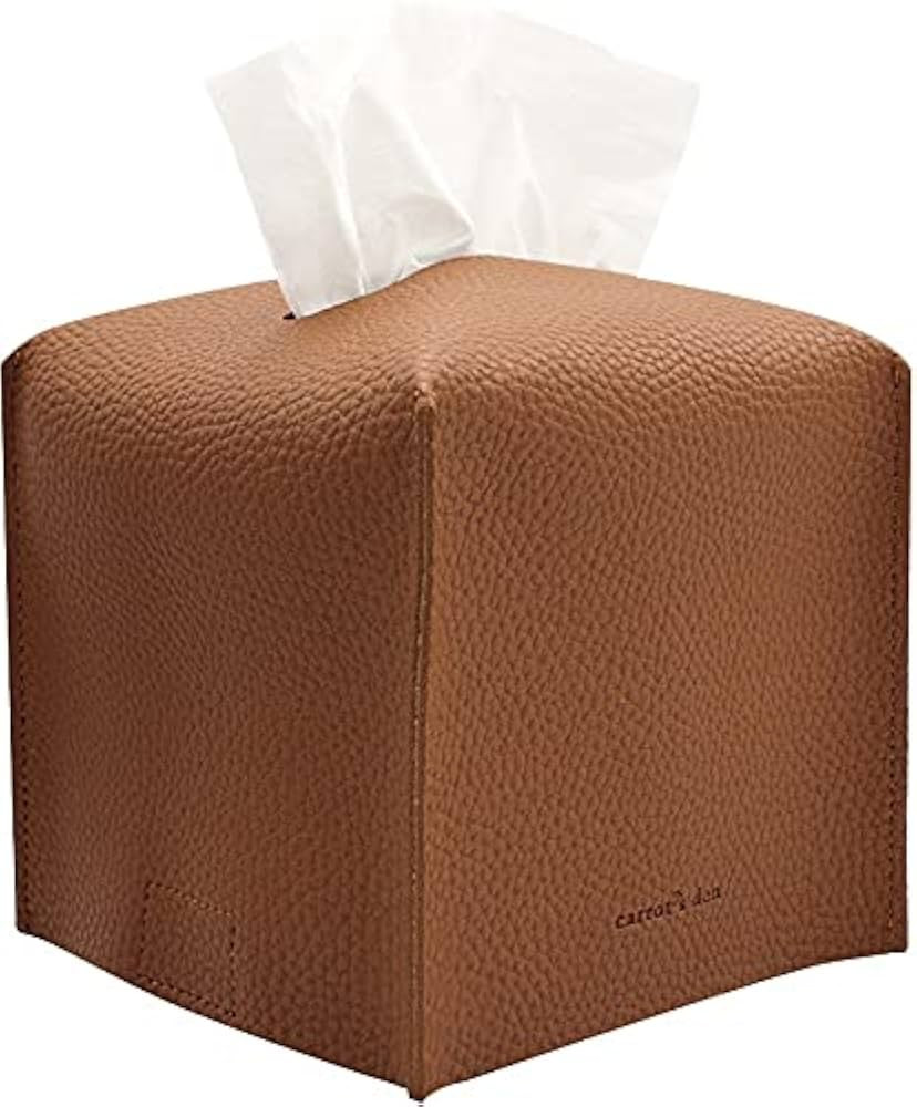 Tissue Box Cover Holder, Square with Bottom Belt by Carrot's Den - PU Leather Decorative Organize... | Amazon (US)