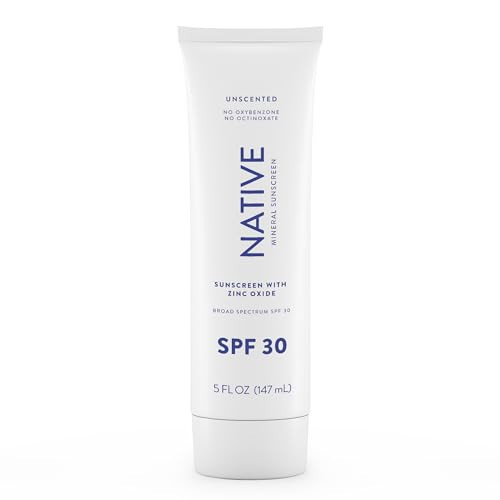 Native Sunscreen SPF 30, Zinc Oxide Dermatologist Tested Suitable for Sensitive Skin & Hawaii Compliant, 5 Ounces | Unscented Sun Protection Lotion, Lightweight & Smooth | Amazon (US)
