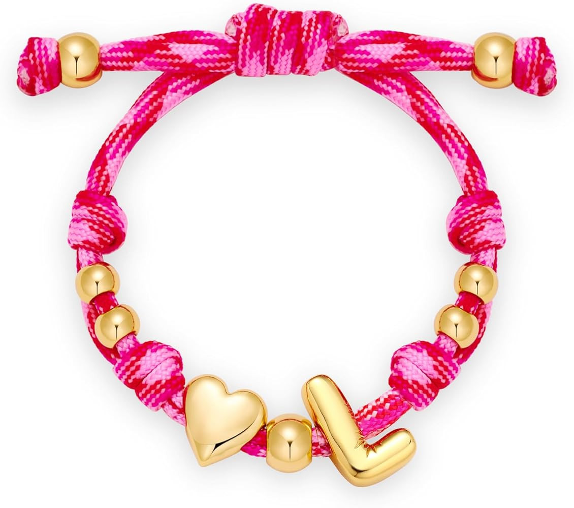 Bubble Initial Bracelets for Women-Dainty 14K Gold-Plated Knotty Bubble Letter Initial Heart Brac... | Amazon (US)
