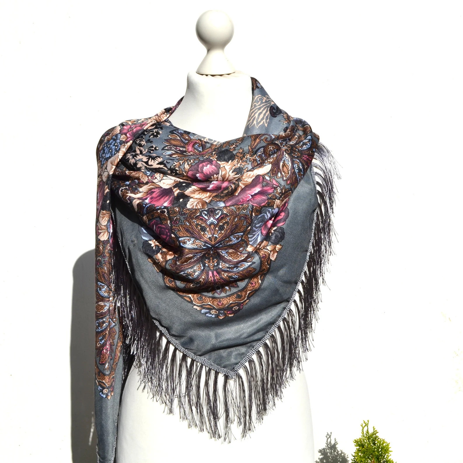 Piano shawl fringe Babushka floral shawl | Etsy (Global)