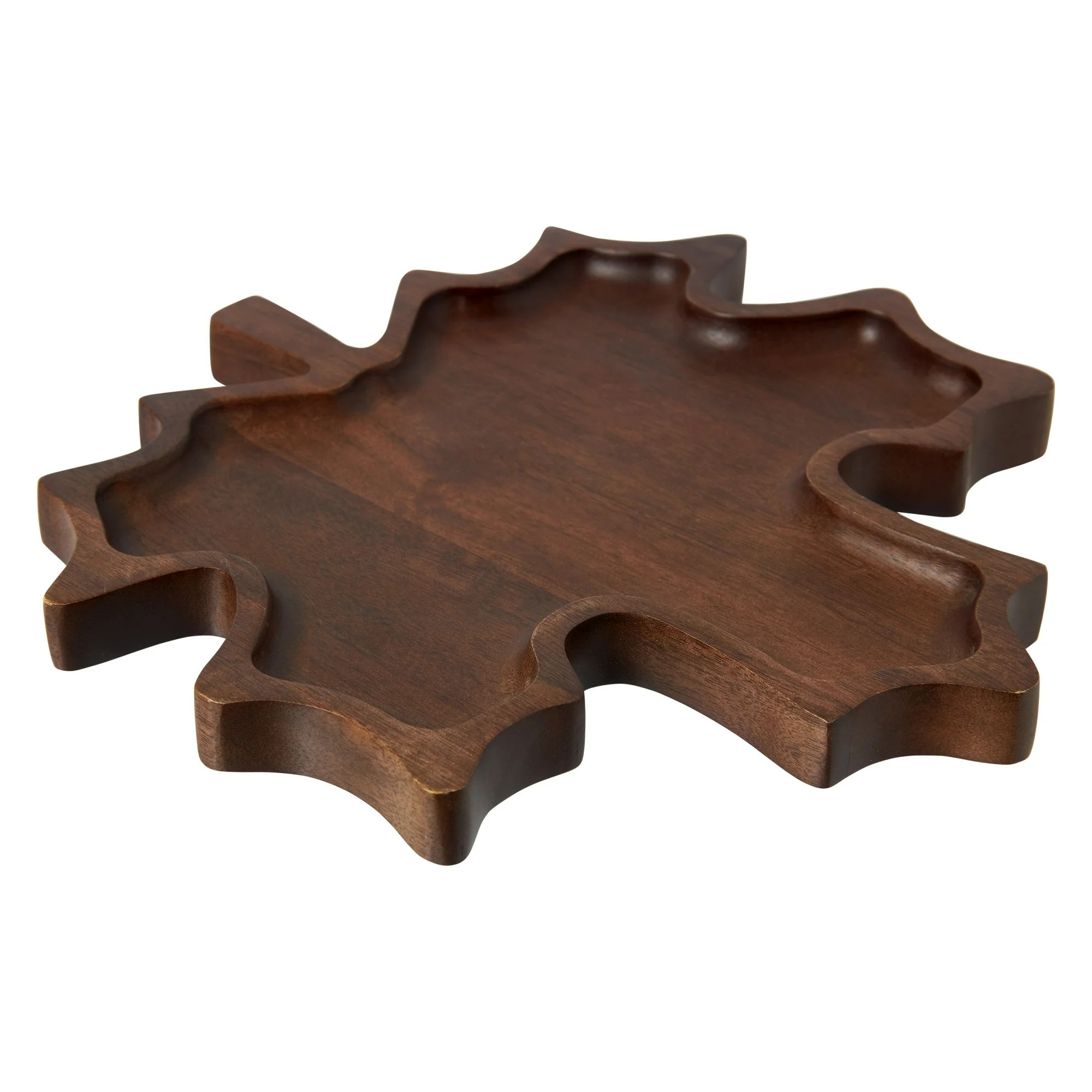 Mango Wood Leaf Decorative Tray, Brown, 10" x 9.6", Fall by Way To Celebrate | Walmart (US)