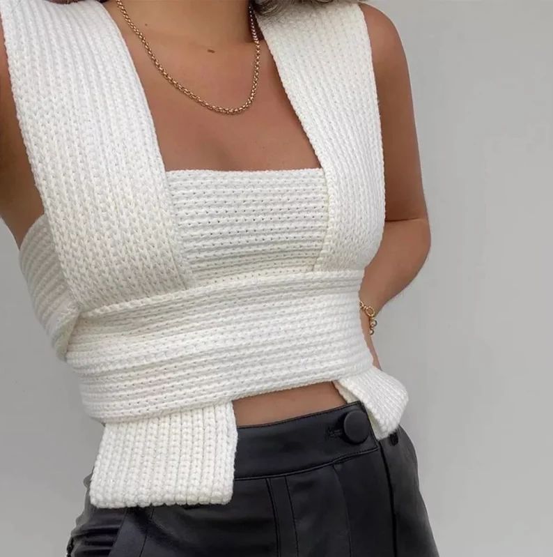 White Knit Wrap Top / multi wear top | Etsy | Etsy (US)
