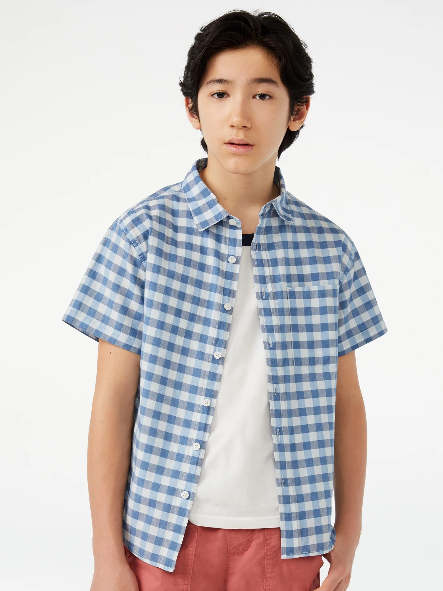 Free Assembly Boys Madras Button Down Shirt - Walmart.com | Walmart (US)