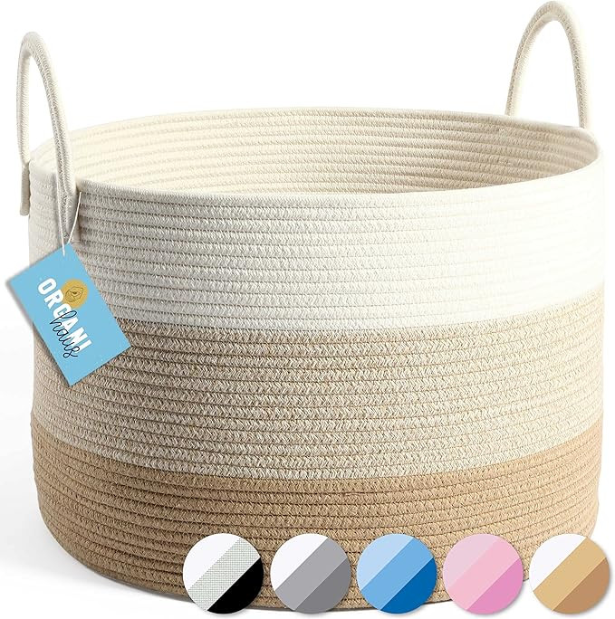 OrganiHaus XXL Cotton Rope Blanket Basket | Rope Storage Baskets for Organizing | Rope Laundry Ba... | Amazon (US)