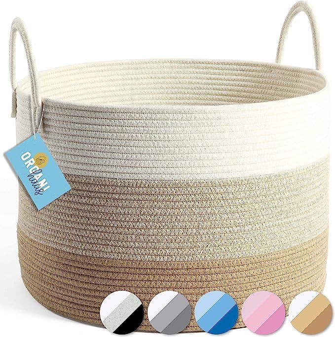 OrganiHaus XXL Cotton Rope Blanket Basket | Rope Storage Baskets for Organizing | Rope Laundry Ba... | Amazon (US)