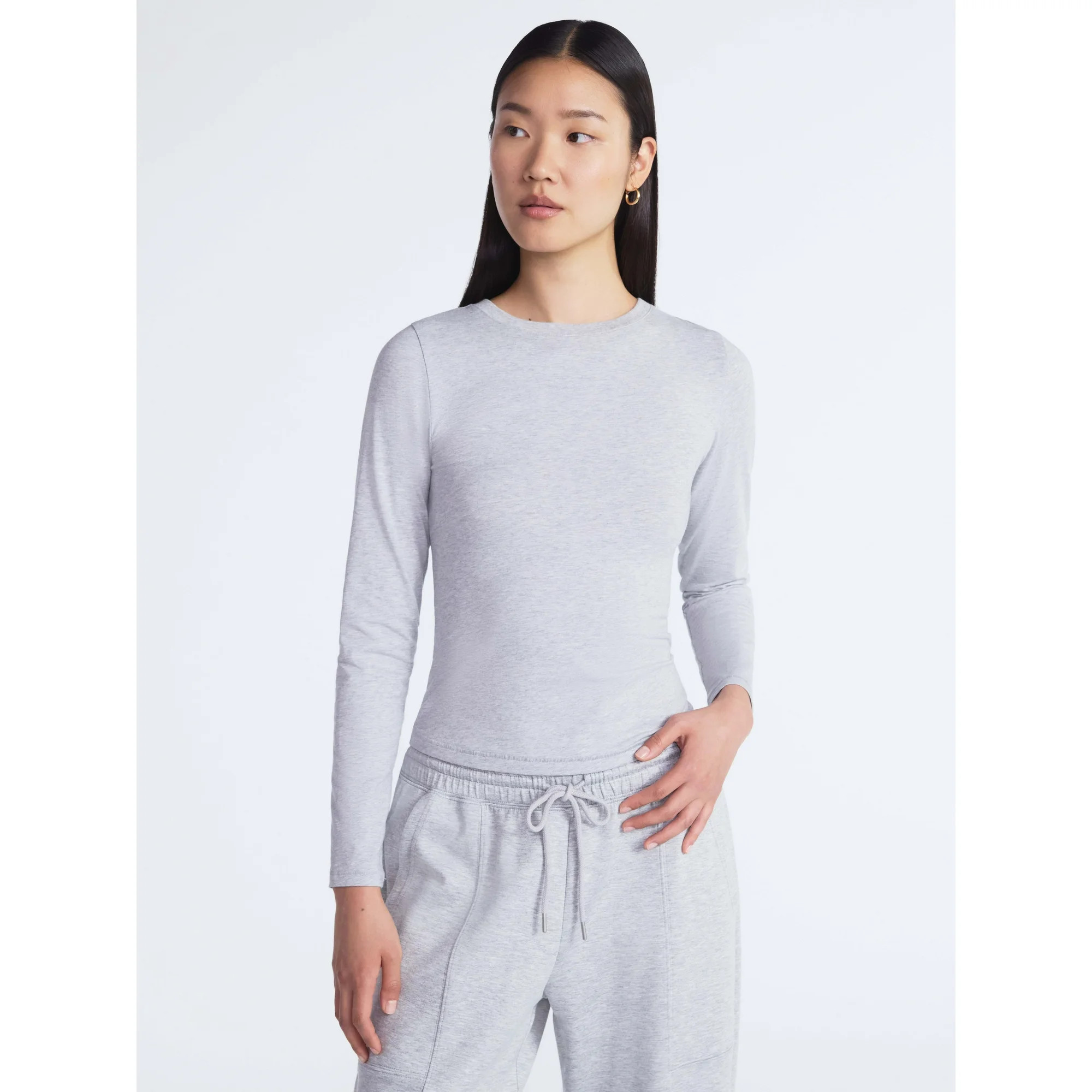 Scoop Women’s Stretch Cotton Tee with Long Sleeves, Sizes XS-XXL | Walmart (US)