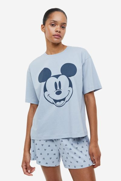 Cotton Jersey Pajamas - Light blue/Mickey Mouse - Ladies | H&M US | H&M (US + CA)