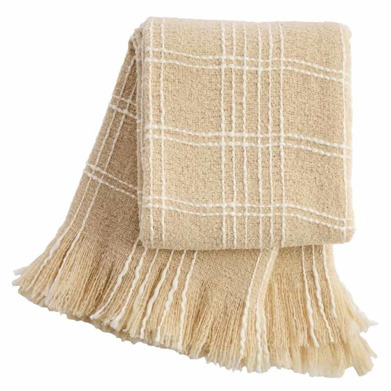 Yarn Dyed Neutral Plaid Throw Blanket with Side Fringes, 50x60 | At Home