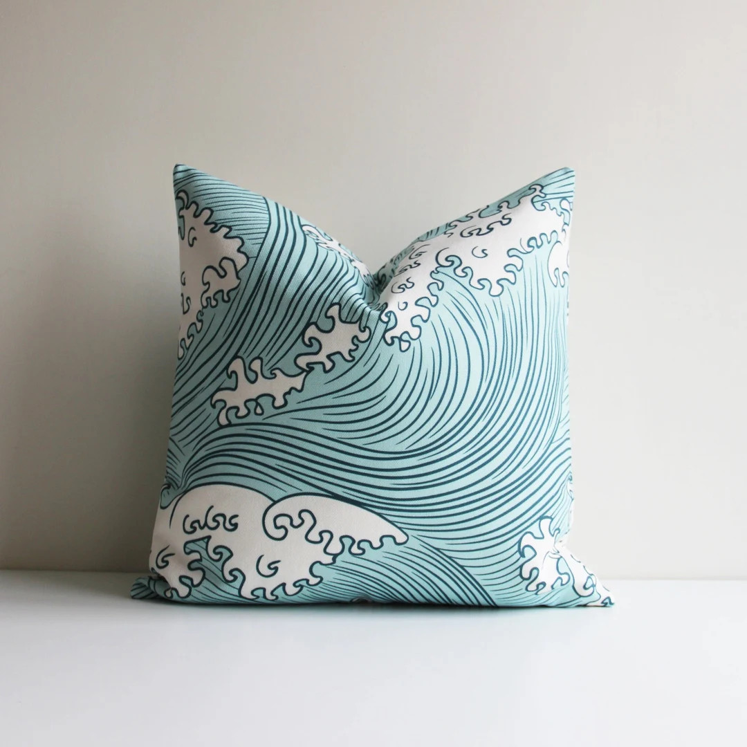 Green Sea Waves Decorative Throw Pillow Cover  Tropical Decor - Etsy | Etsy (US)