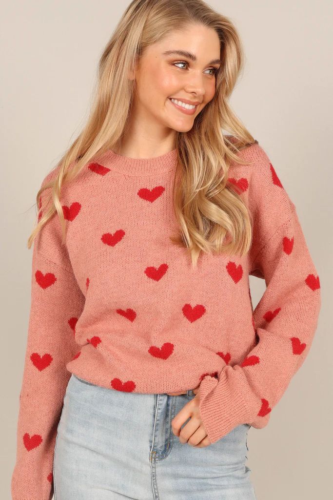 All Over Heart Knit Sweater - Pink | Petal & Pup (US)