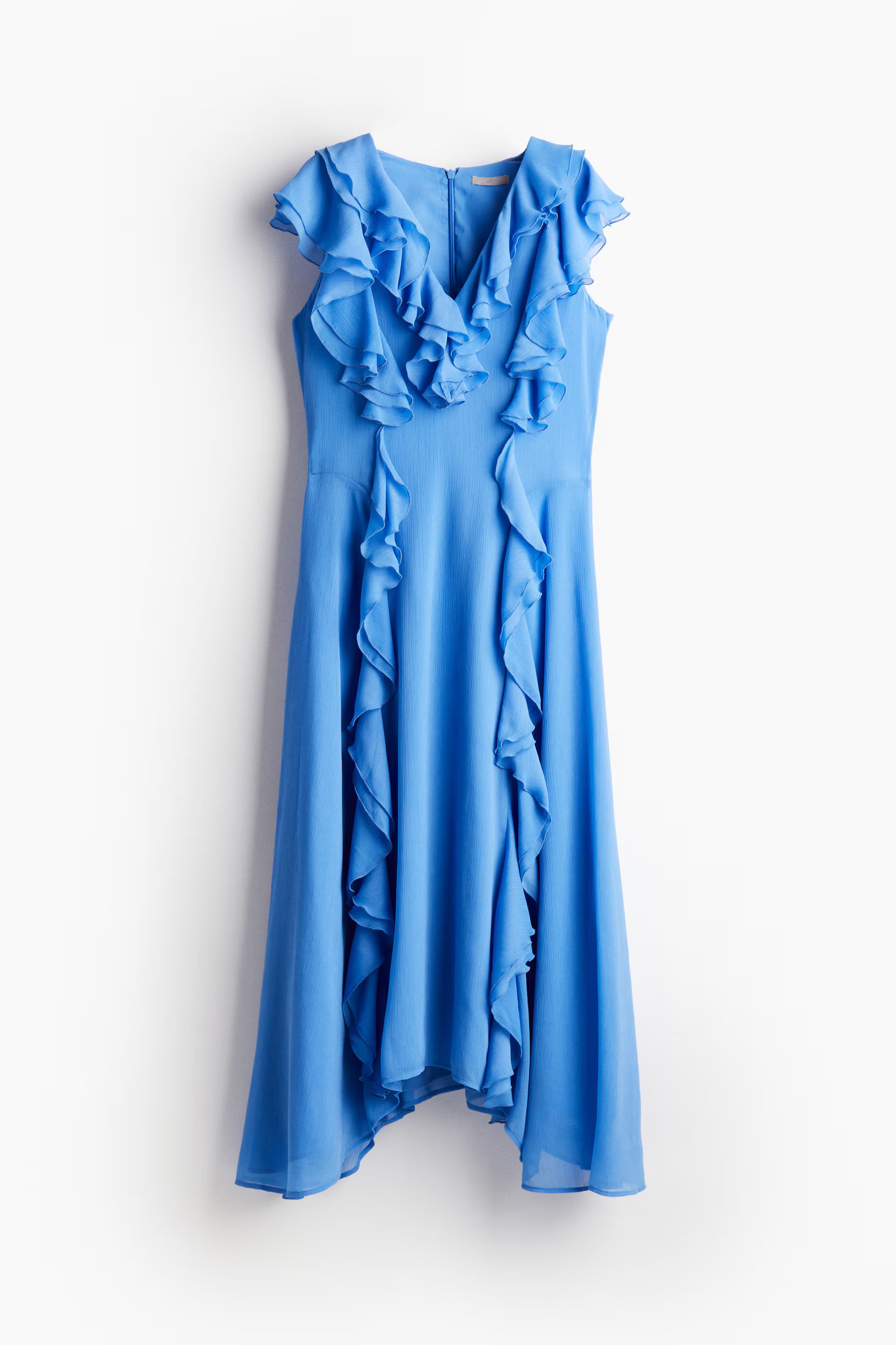 Flounced chiffon dress - V-neck - Sleeveless - Blue - Ladies | H&M GB | H&M (UK, MY, IN, SG, PH, TW, HK)