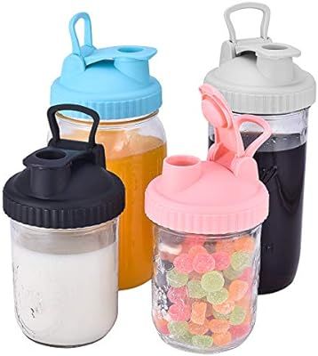Mason Jar Lids Wide Mouth - Multicolor Reusable Mason Jar Spout Lids Flip Cap with Handle, Leakpr... | Amazon (US)