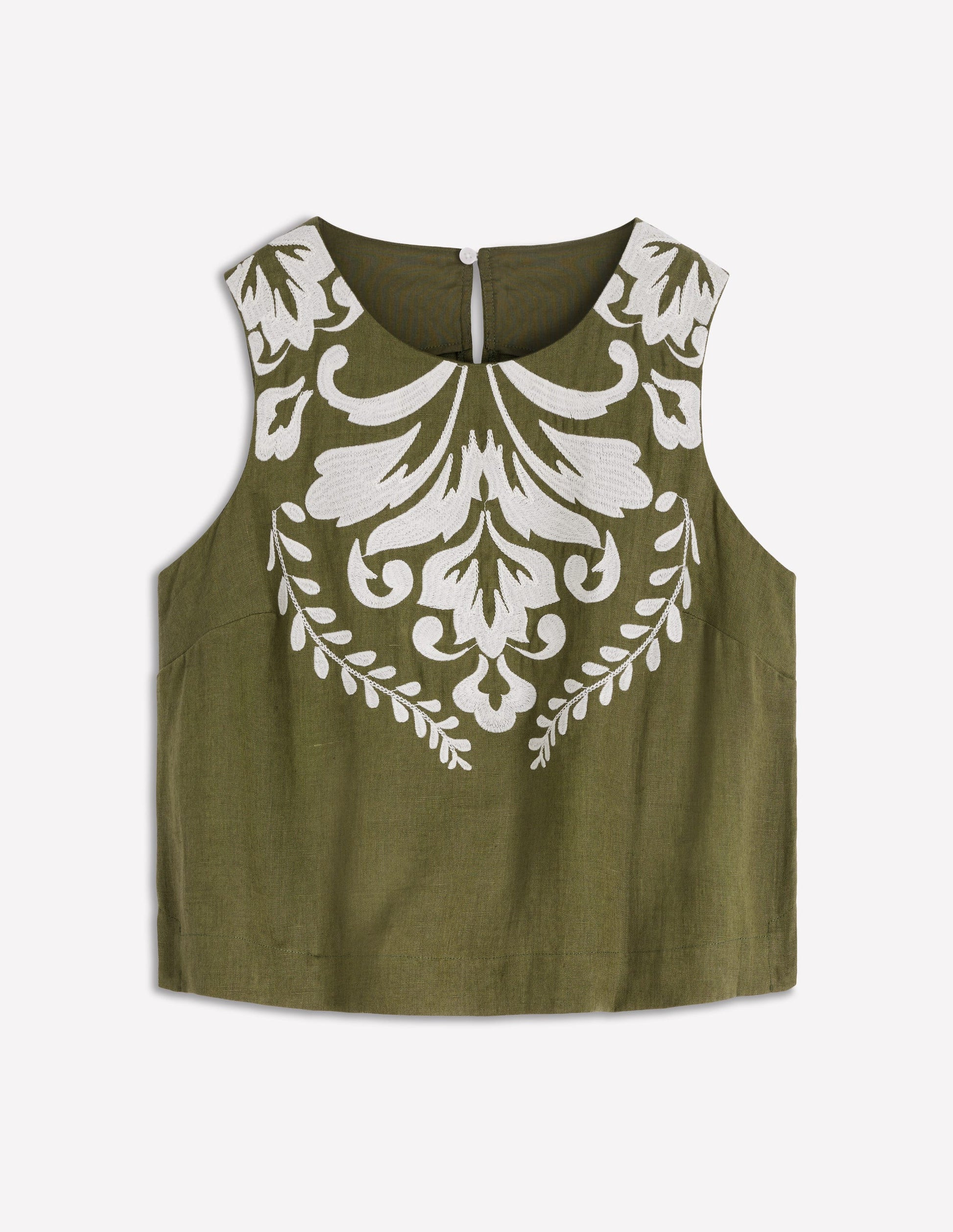 Sofia Embroidered Linen Top-Woodland Green | Boden (US)