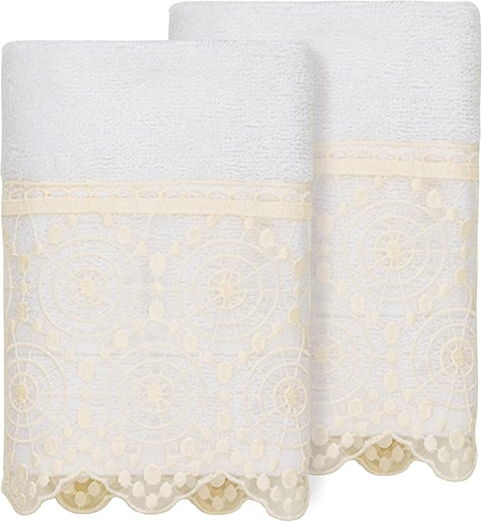 Orbit 2-Piece Washcloths Set, Decorative Lace Detail, Premium Turkish Cotton, Soft & Quick-Dry, L... | Amazon (US)