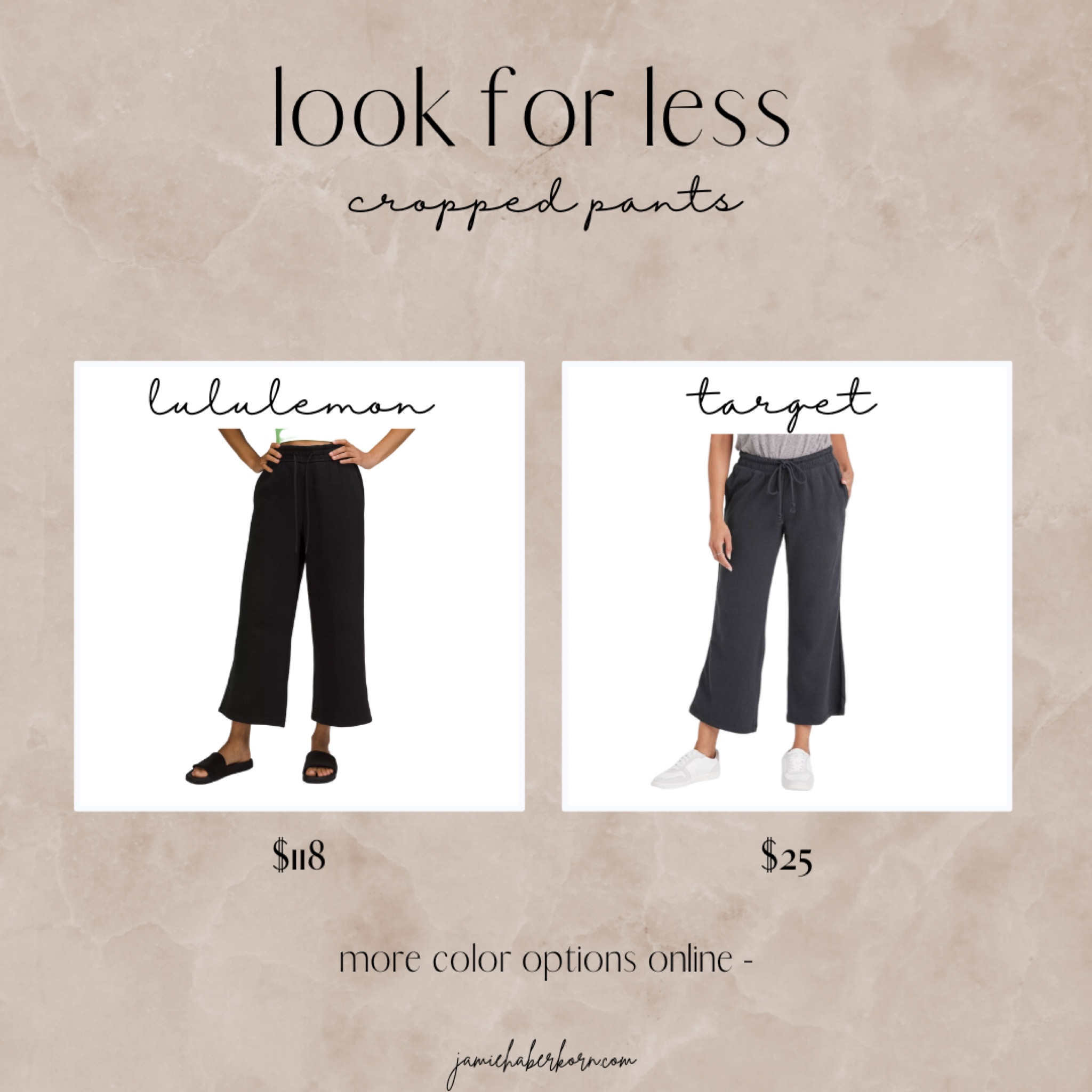 Look for less - cropped pants


#lululemon #target #croppedpants #lookforless #athleisure #comfyfinds 

#LTKfit #LTKunder50 #LTKstyletip