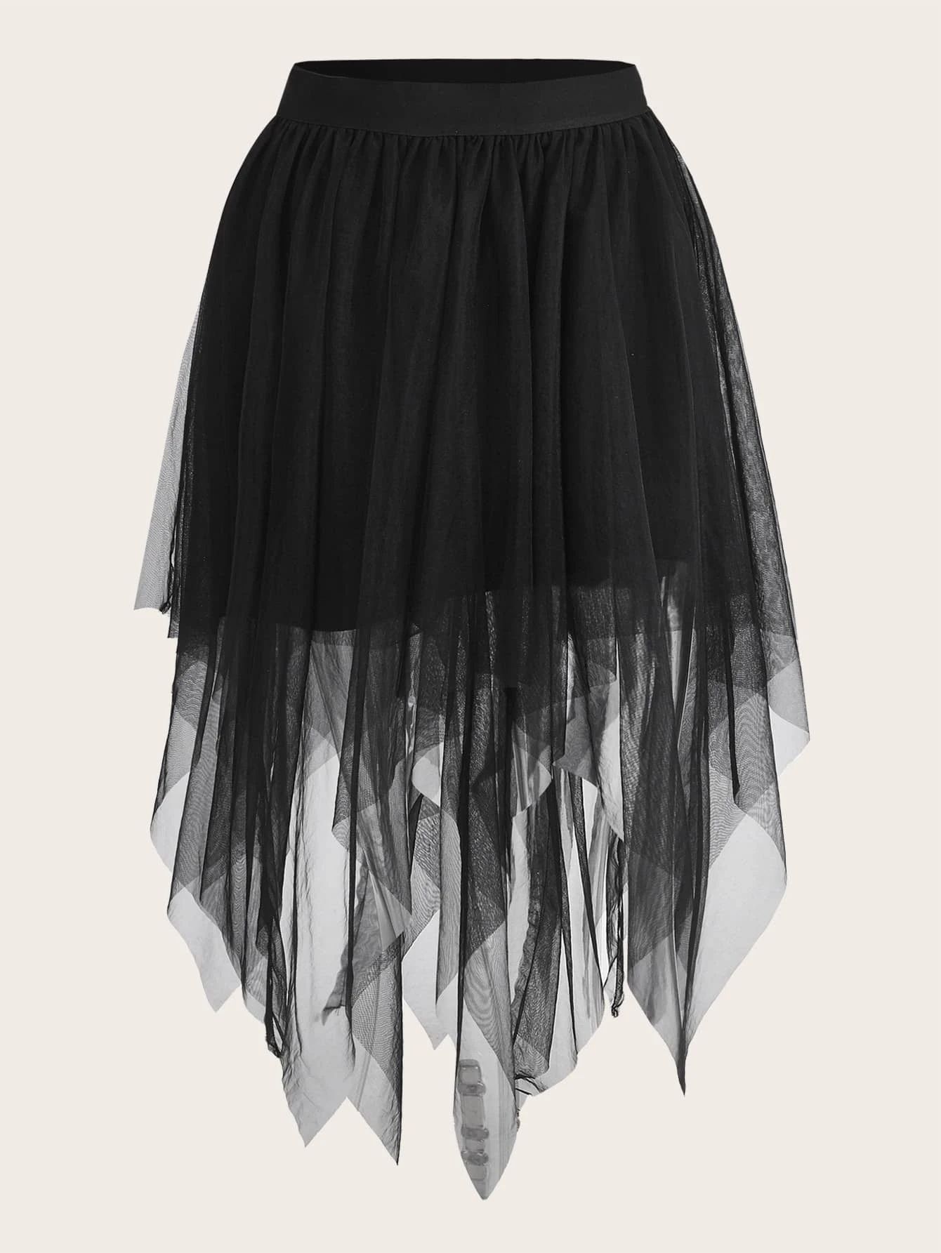 ROMWE PUNK Grunge Asymmetrical Hem Mesh Skirt | SHEIN