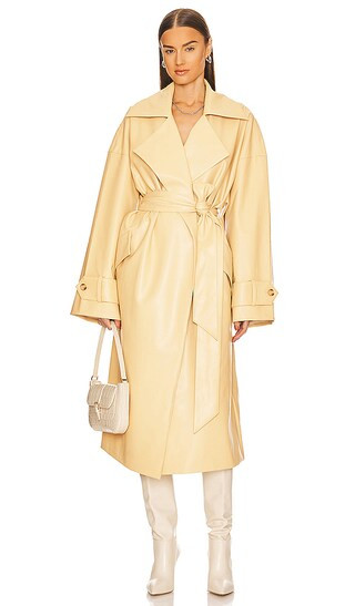Waterbased Faux Leather Trench Coat in Tan | Revolve Clothing (Global)