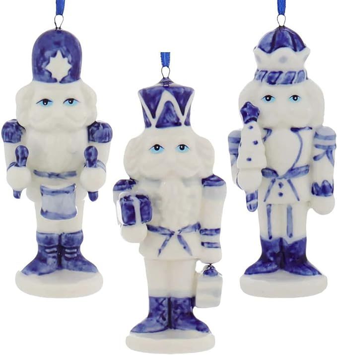 Porcelain Delft Blue Nutcracker Ornaments, 3 Assorted for Christmas | Amazon (US)