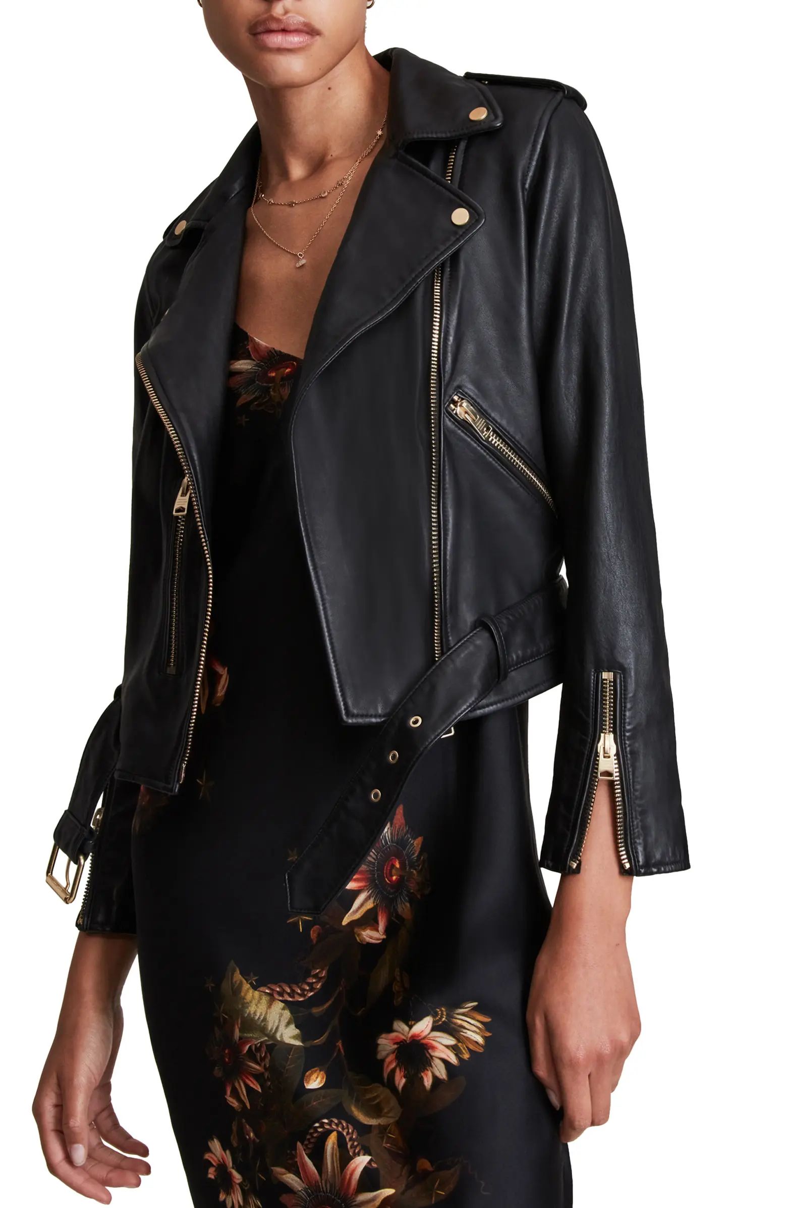 Balfern Gold Leather Biker Jacket | Nordstrom