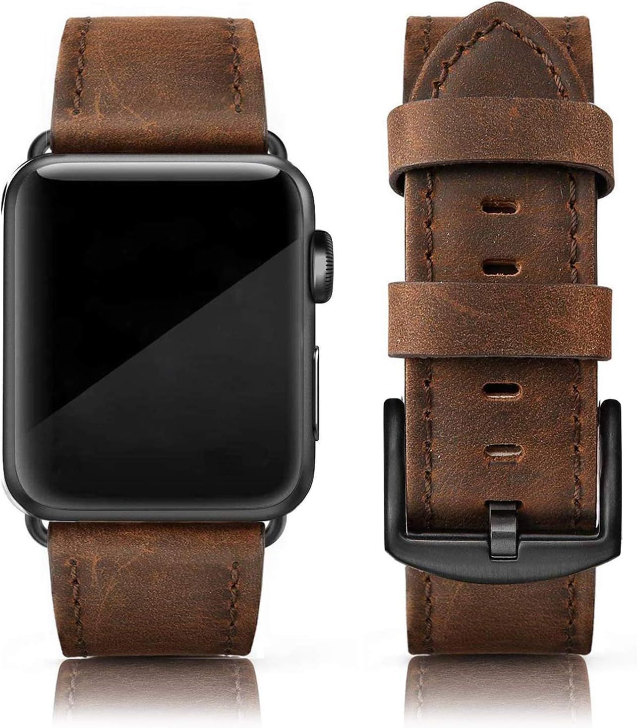 EDIMENS Leather Bands Compatible with Apple Watch 45mm 44mm 42mm Band Men Women, Vintage Genuine ... | Amazon (US)