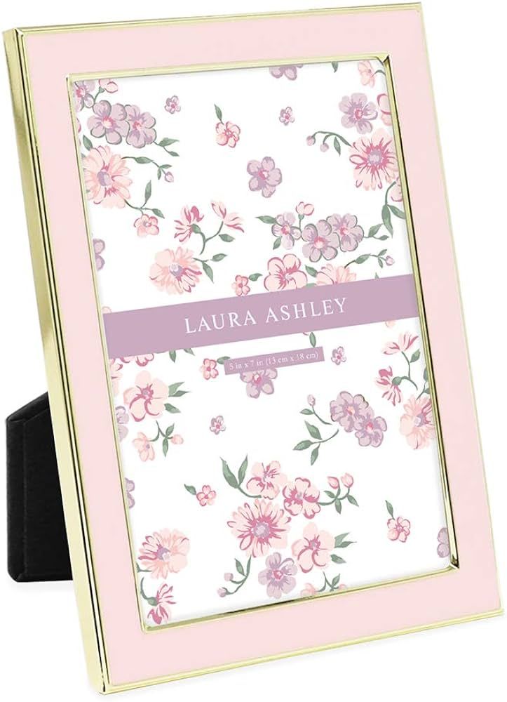 Laura Ashley 5x7 Pink Enamel Picture Frame, Gold Metal Edge with Easel, for Countertop, Countersp... | Amazon (US)