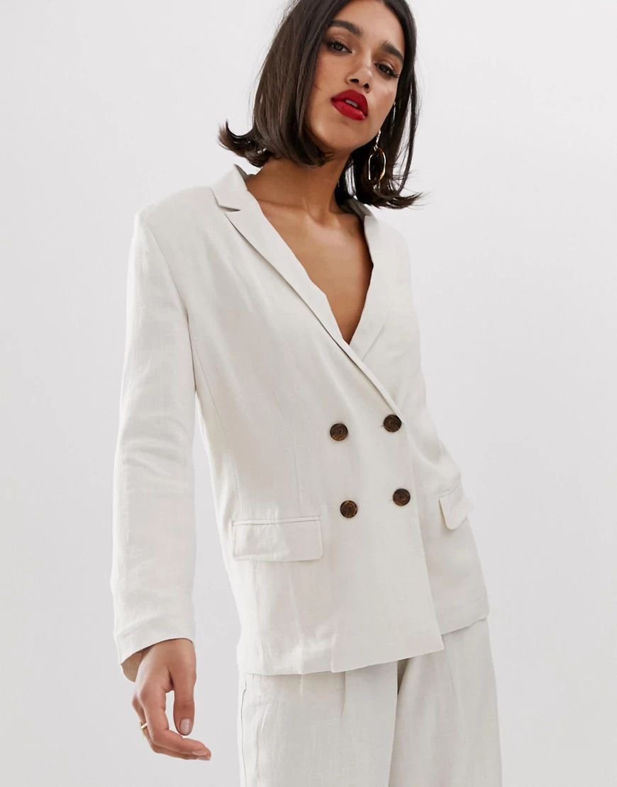 ASOS DESIGN gutsy linen relaxed blazer-Cream | ASOS (Global)