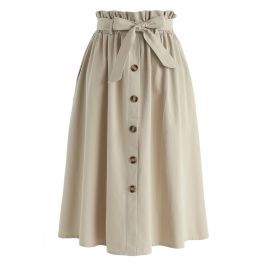 Truly Essential A-Line Midi Skirt in Tan | Chicwish