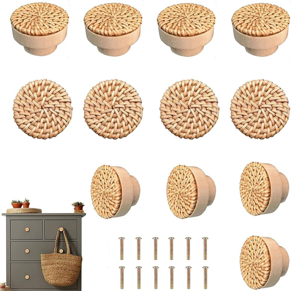 Boho Rattan Dresser Knobs for Girls Kitchen Cabinet knobs and pulls Wicker Woven Decorative Dress... | Amazon (US)