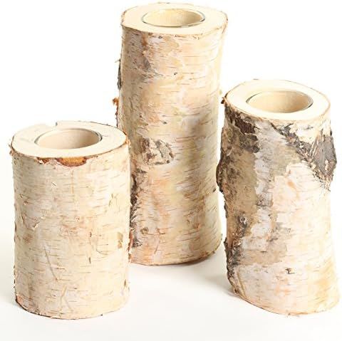 Real Birch Wood Tea Light Holders, Set Of 3 | Amazon (US)