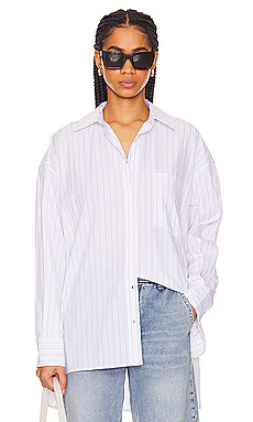 ANINE BING Chrissy Shirt in White & Taupe Stripe from Revolve.com | Revolve Clothing (Global)