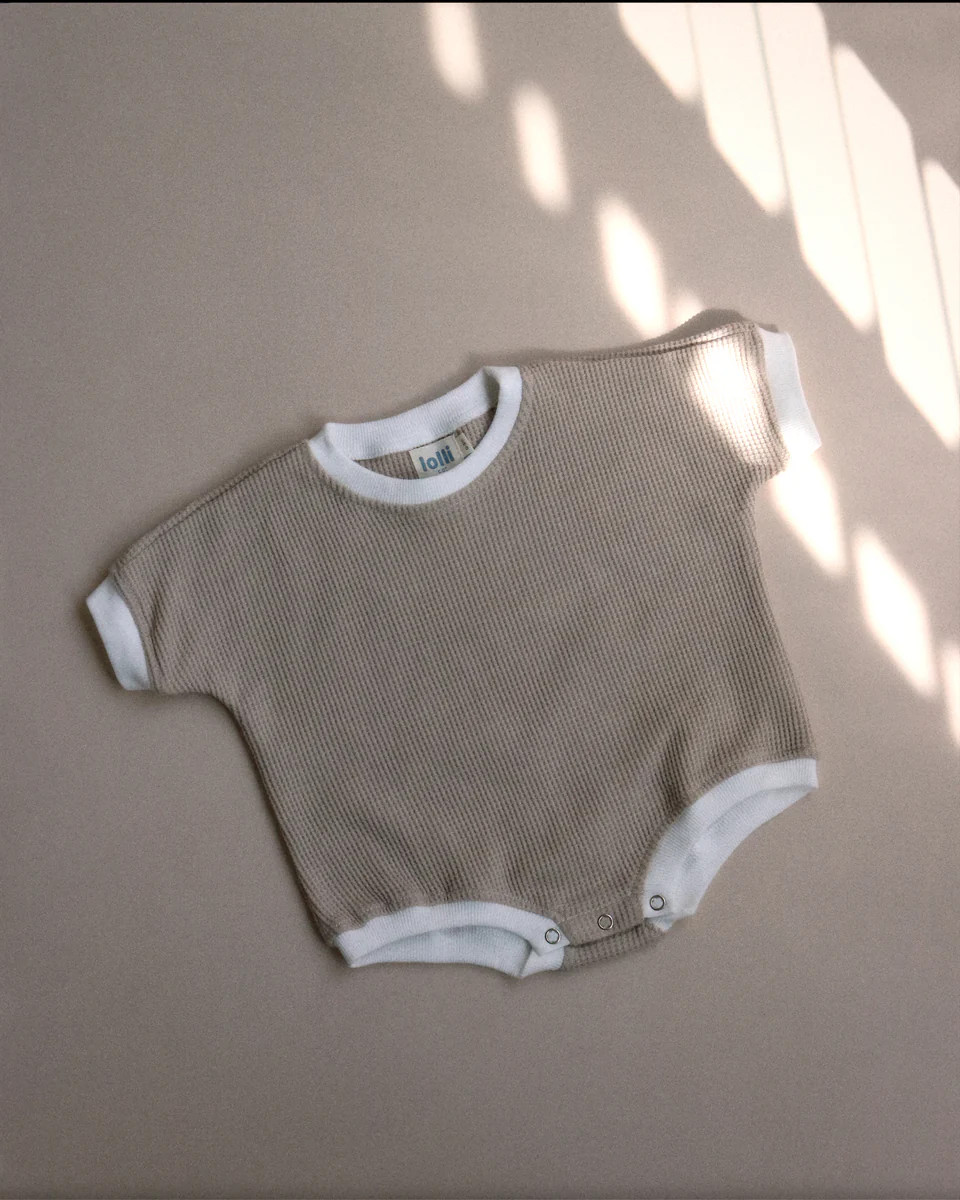 Bubble Romper, Waffle Knit - Latte | Lolli Co.