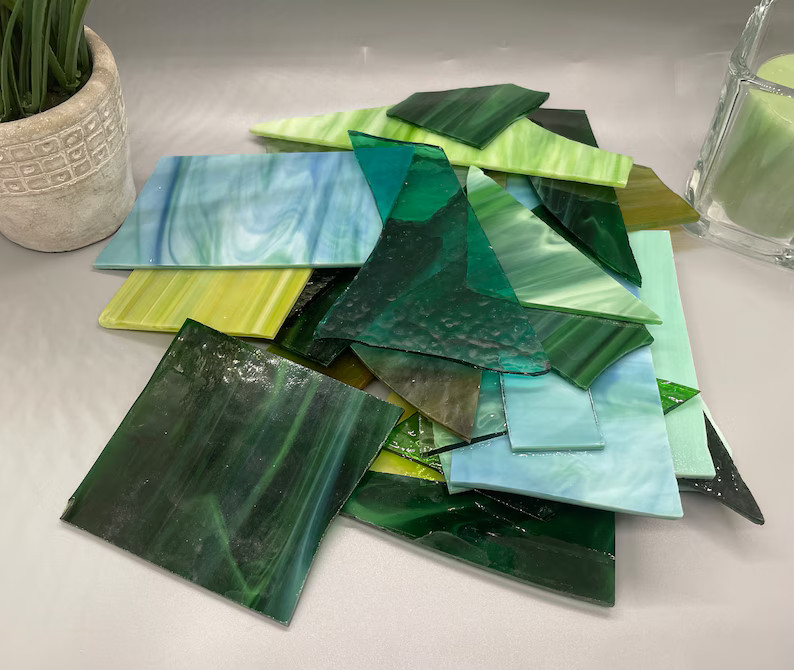 Green Glass Scraps: Mosaic & Stained Glass Supplies (2 Pounds) - Etsy | Etsy (US)