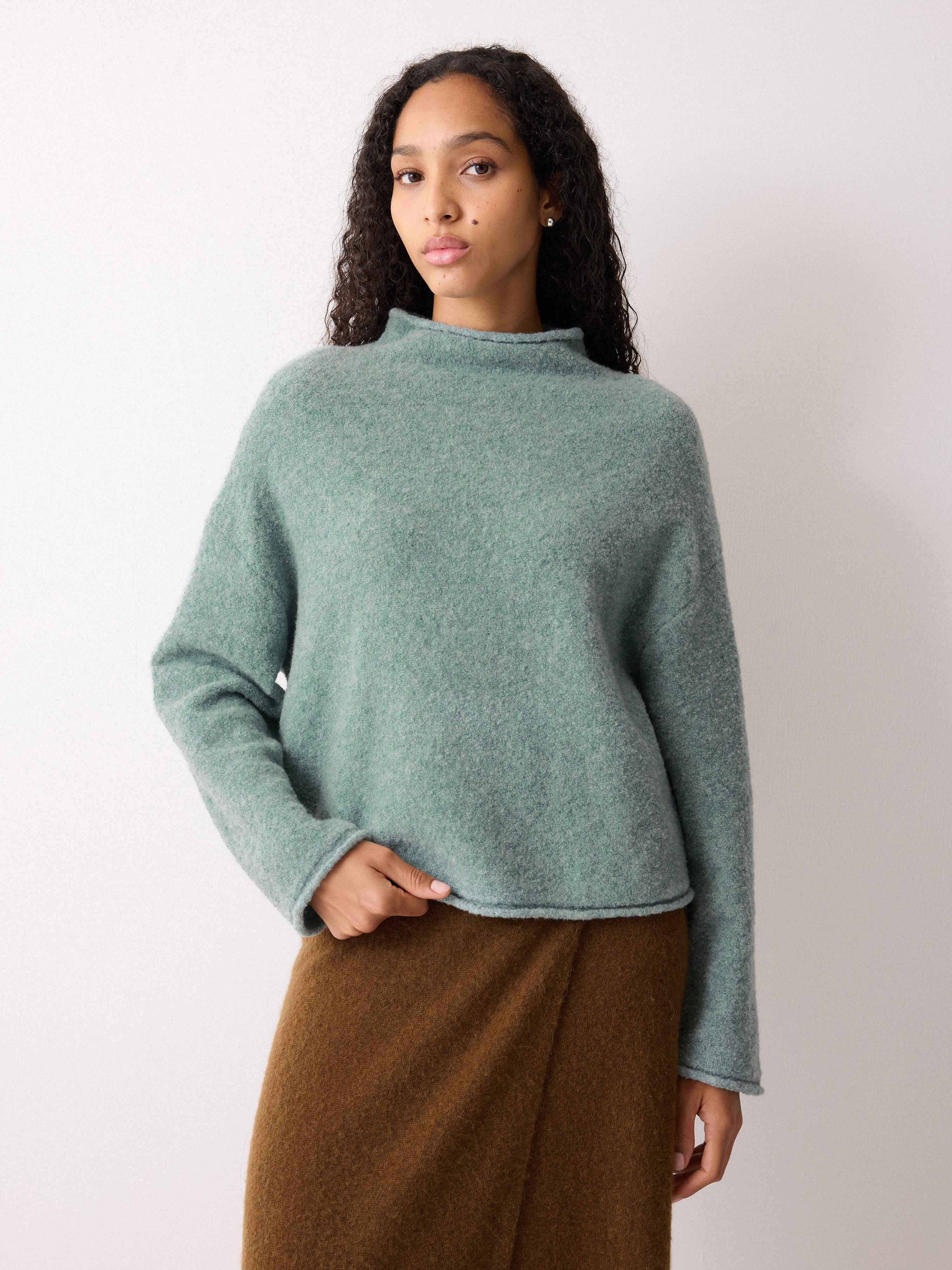 Fleecy Knit Crop Jumper | Blue | Jigsaw (UK)