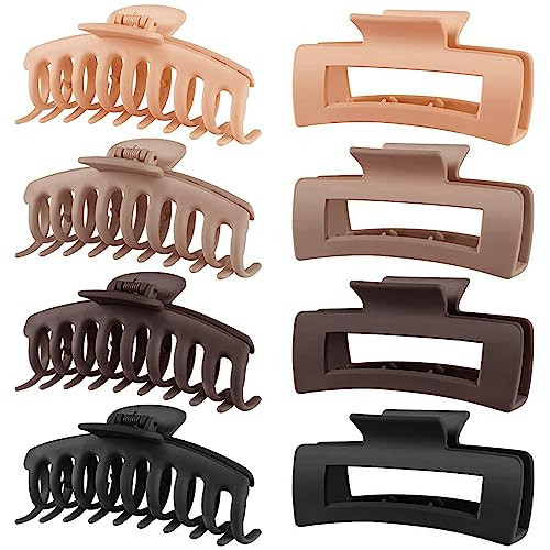 TOCESS 8 Pack Neutral Big Hair Claw Clips for Women Large Claw Clip for Thin Thick Curly Hair 90's Strong Hold 4.33 Inch Nonslip Matte Hair Clips | Amazon (US)