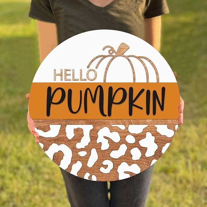 Hello Pumpkin Fall Welcome Sign for Front Door, Autumn Wreath Door Wood Sign Pumpkin Signs for Do... | Amazon (US)