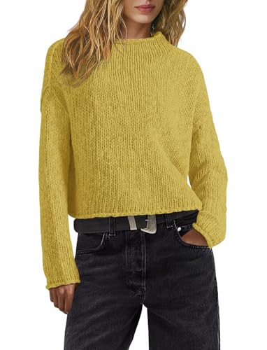 Panadila Womens Mock Neck Cropped Sweater Chunky Knit Fall | Amazon (US)