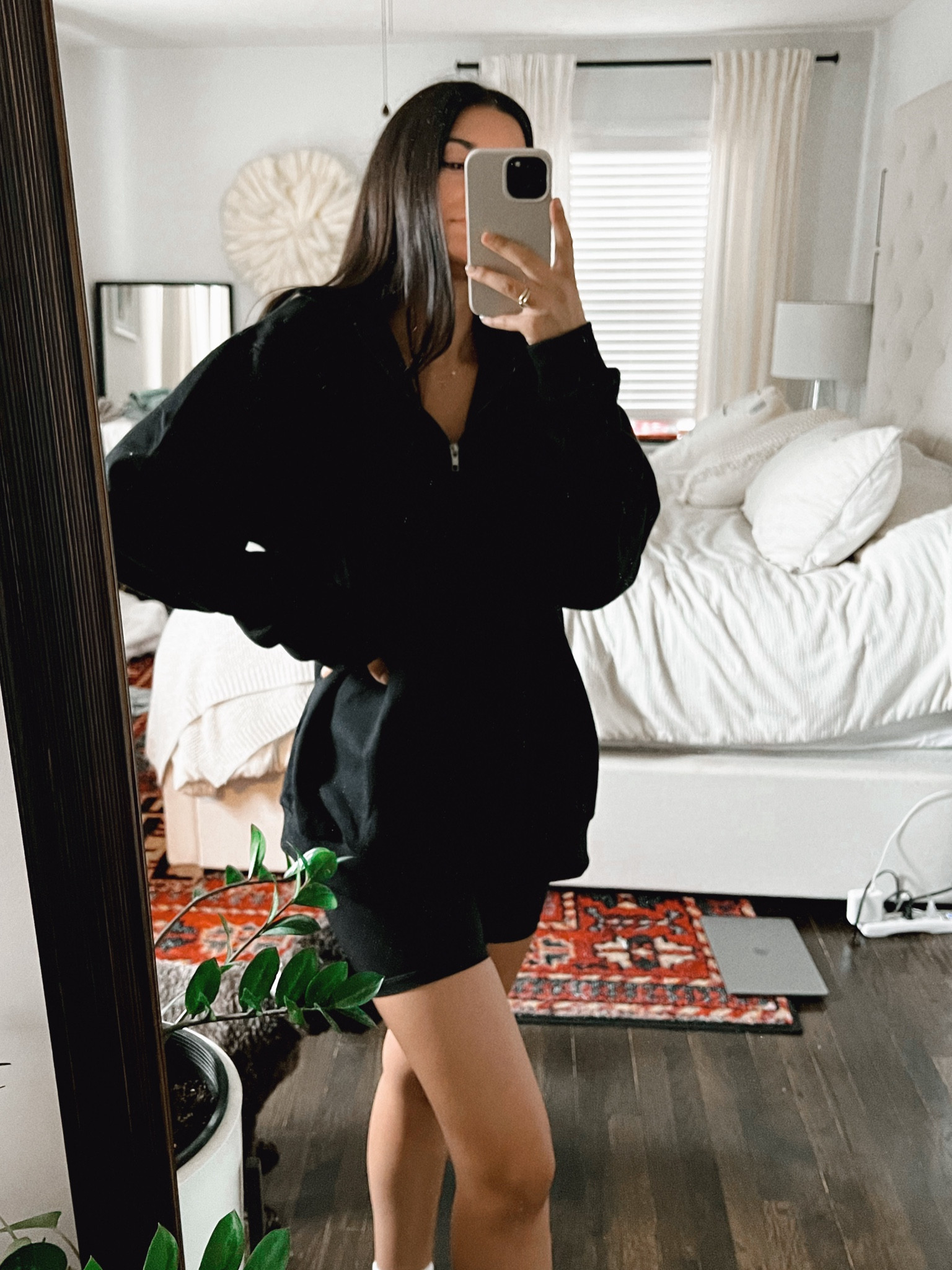 Biker shorts + oversized sweatshirt weather over everything 

#LTKSeasonal #LTKfit #LTKunder50