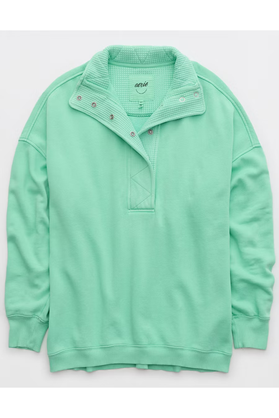 Aerie Getaway Quarter Snap Sweatshirt Women's Fresh Green M | Aerie